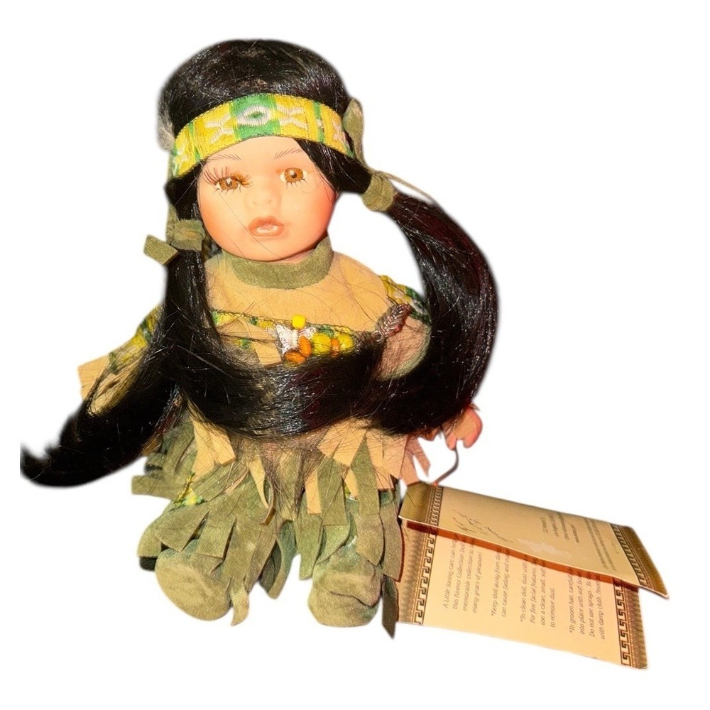 Kinnex Heirloom Little Cubs Native American 8" Porcelain Doll Green